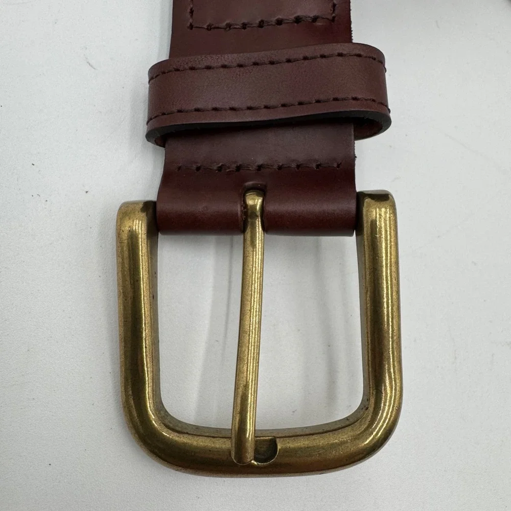 Woven Braided Leather Belt Mens Size M Brown Brass-Tone Buckle Casual Dress